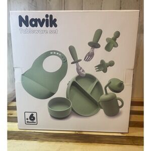 Navik Silicone Baby Feeding Set Bib Bowl Plate Cup Utensils Nib Green Sealed